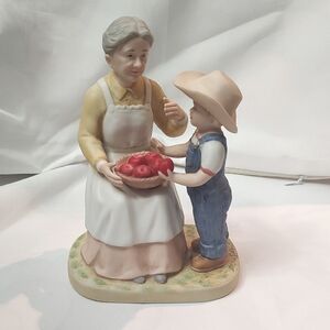 "Denim Days" By Homco # 1526 "Grandma's Apple Basket" Created 1985